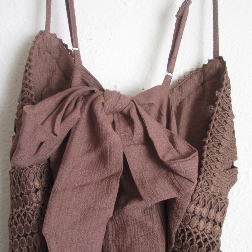 Love Tree Ankle Length Crochet Layered Panels Long Dress in Cocco - Picture 4 of 7